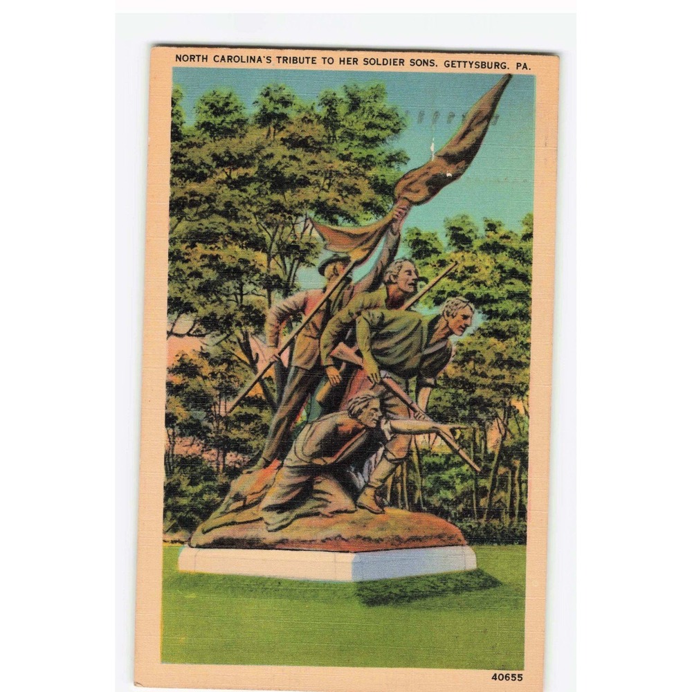 North Carolina Monument Gettysburg PA Postcard Gutzon Borglum Linen 1948 40655
